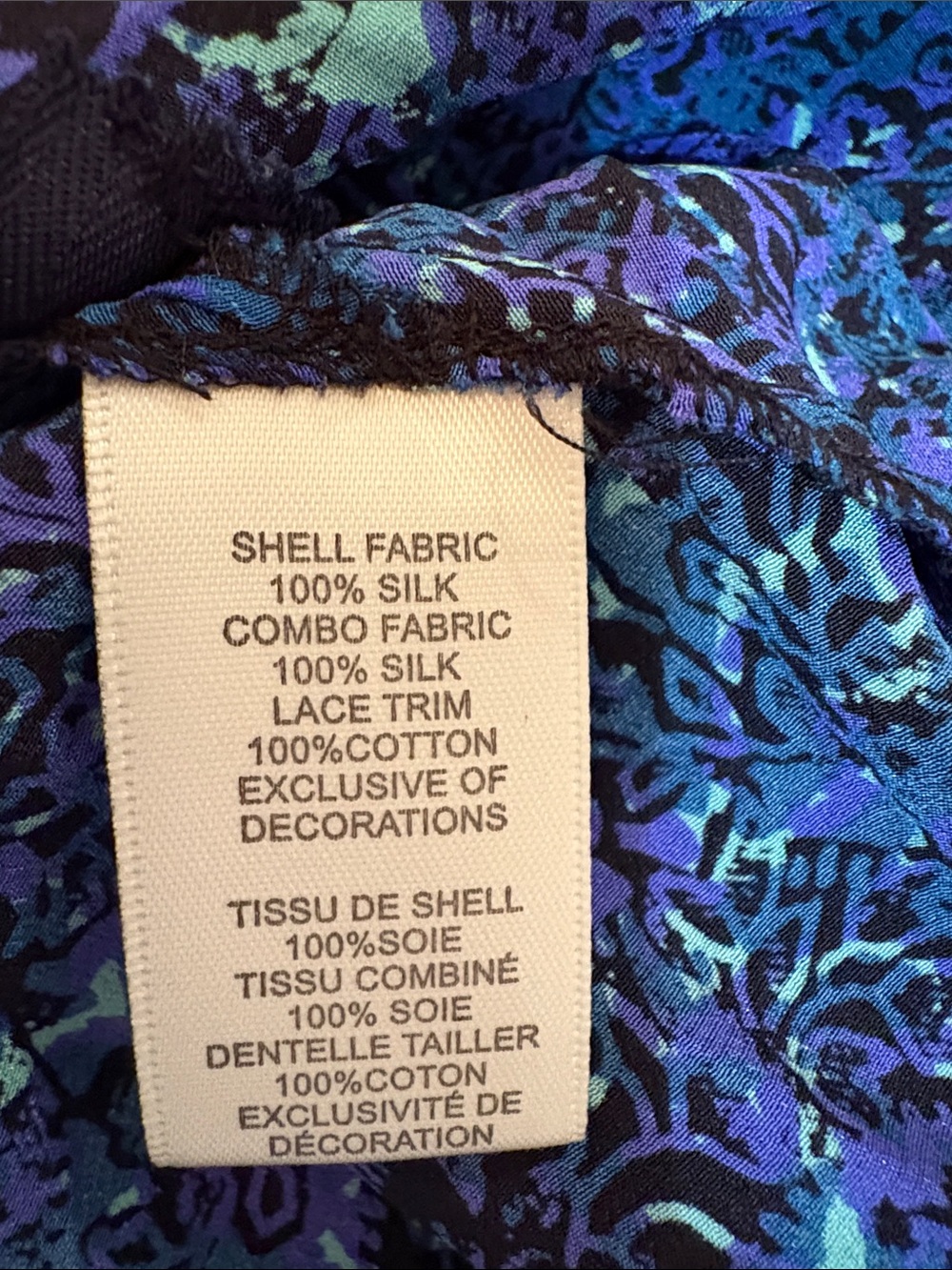 NWT Rebecca Taylor Blue Floral Printed Black Crochet Lace-Pom PomTrim 100% Silk - Picture 13 of 13